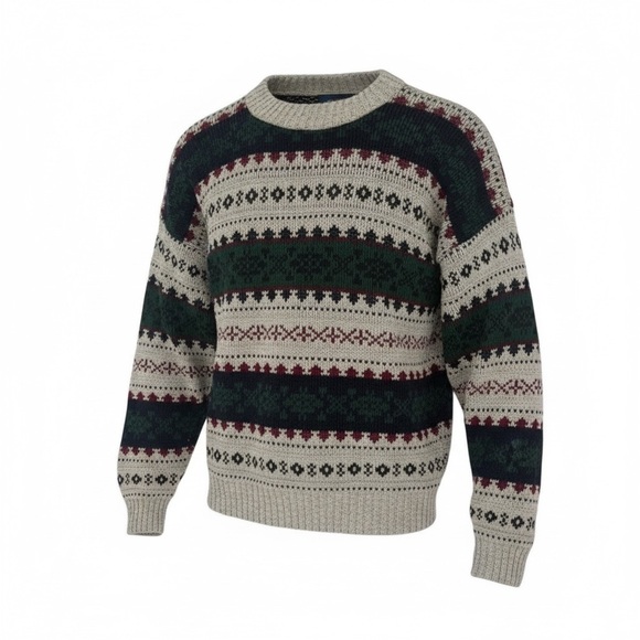 Timber Trail Other - Timber Trail Men’s Vintage Fair Isle Knit Sweater Large Cream Green Red Winter